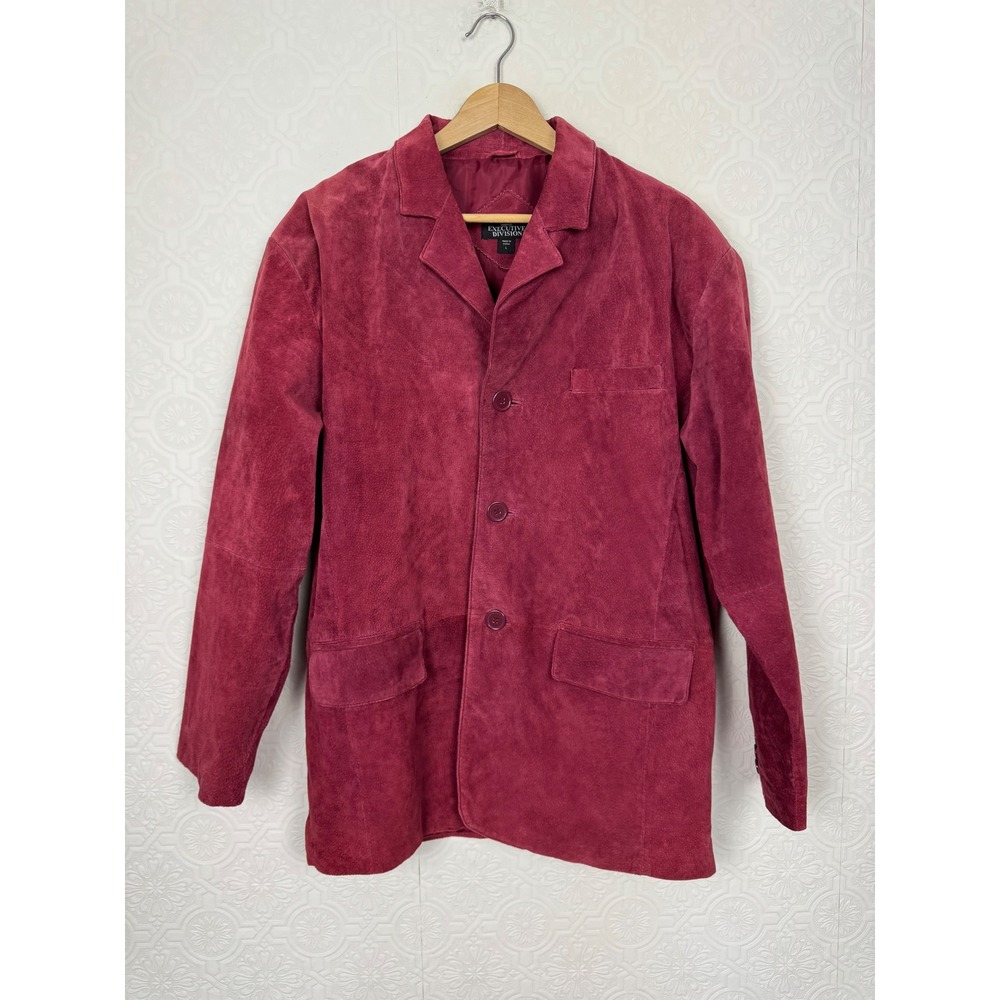 Vintage Y2K Burgundy Genuine‎ Suede Leather Blazer Jacket Executive Decision Red